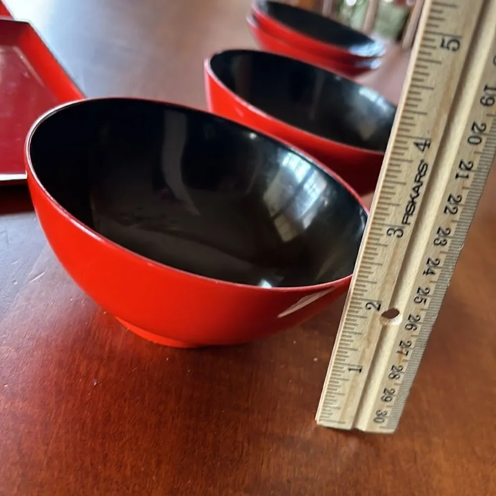 Vintage Japanese Laquered Plates & Rice Bowls